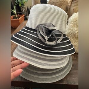 EUC (3) Elegant White, Gray, Navy Women's Hat with Flower Bow